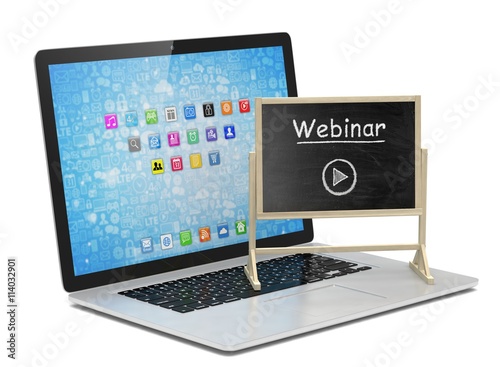 Laptop with chalkboard  webinar  online education concept. 3d rendering.
