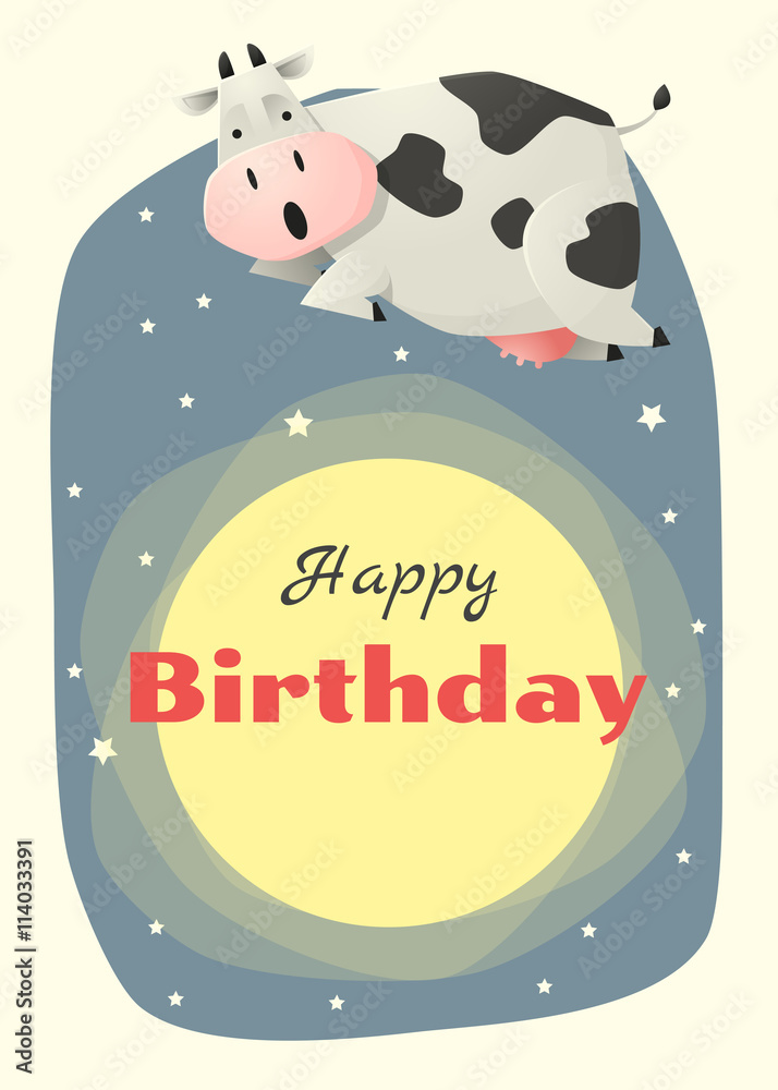 Fototapeta premium Birthday and invitation card animal background with cow,vector,illustration