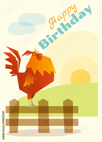 Birthday and invitation card animal background with chicken,vector,illustration