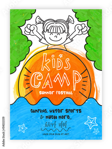 Summer Kids Camp Template, Banner or Invitation.