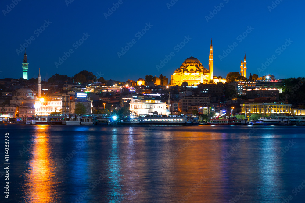 Evening in Istanbul and Rustem Pasa Mosque