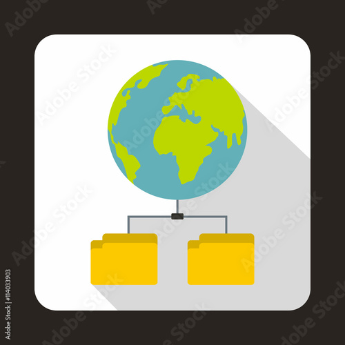 Planet and two folders icon, flat style