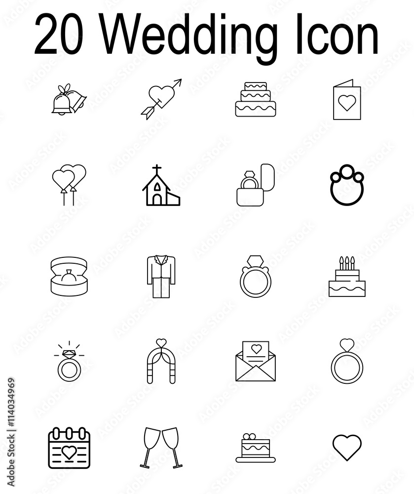 wedding icon set on white background