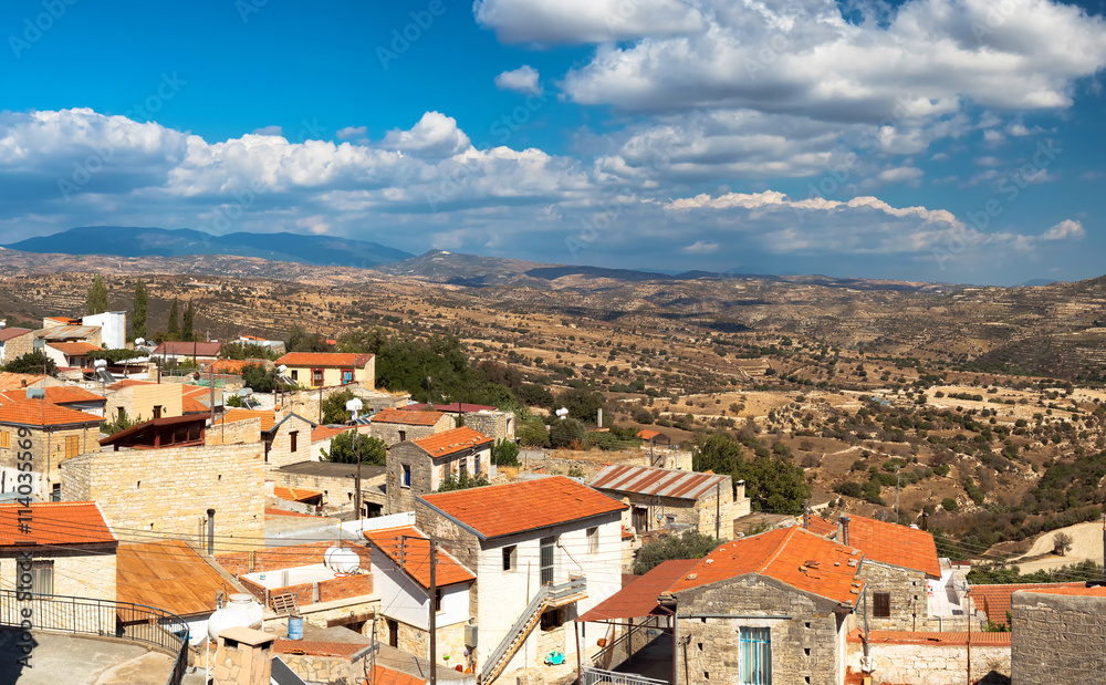 High angle view at Dora village. Limassol District, Cyprus