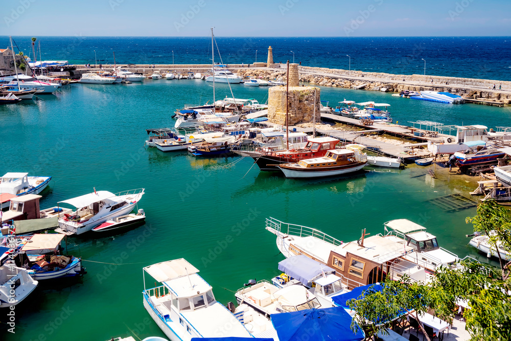 Kyrenia Harbour, high angle view. Cyprus