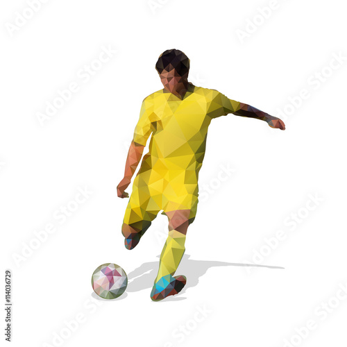 Abstract soccer player. Kicking ball. Polygonal soccer player, g