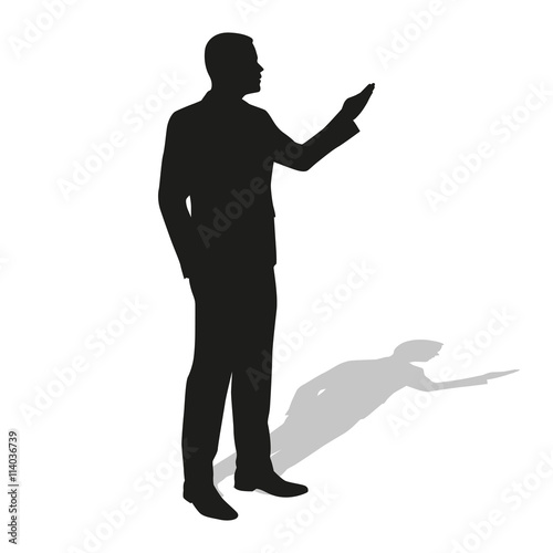 Businessman presentation. Vector silhouette. Standing business m