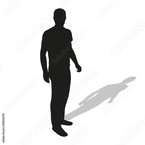 Man standing in shirt and pants. Vector silhouette of young slim