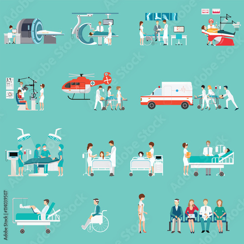 Medical Staff And Patients Different character in hospital.