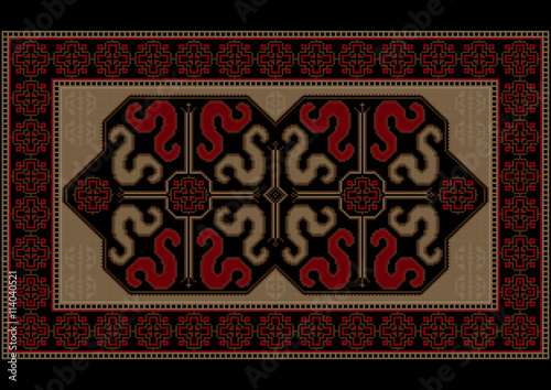 Luxury bright vintage rug with ethnic pattern dragons on the black center

