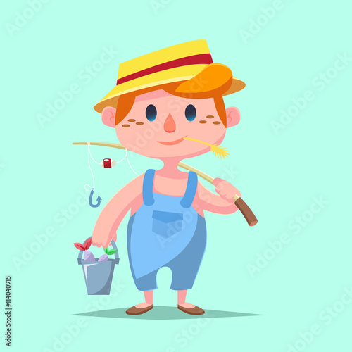 Cute cartoon Boy fishing Vector illustration