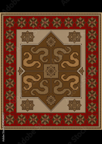 Vintage rug with ethnic pattern dragons on brown middle