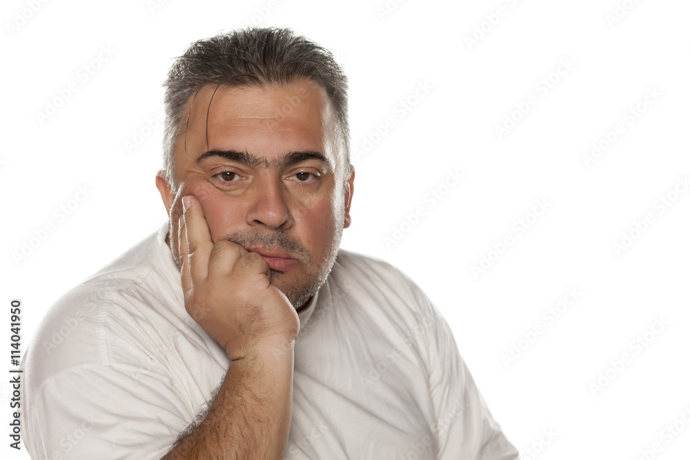 portrait of a tired and conceived obese man portrait of a tired and conceived obese man