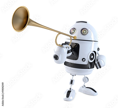 Robot trumpet player. Technology concept. 3D illustration. Conta photo