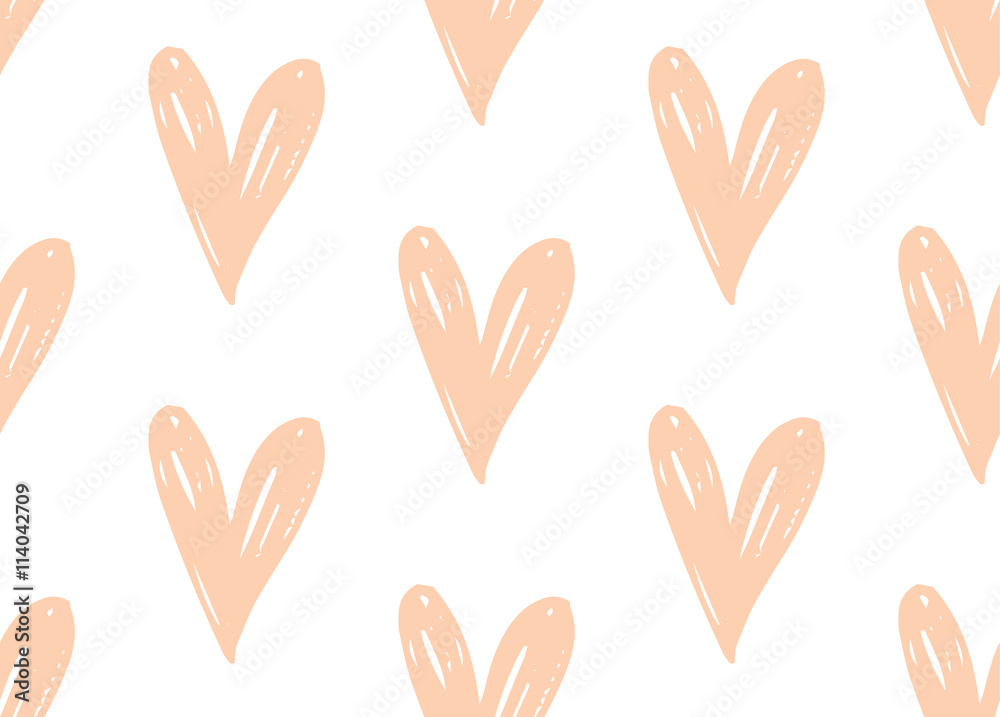 Vector seamless pattern with soft pink hand drawn hearts. Vector seamless pattern with soft pink hand drawn hearts.