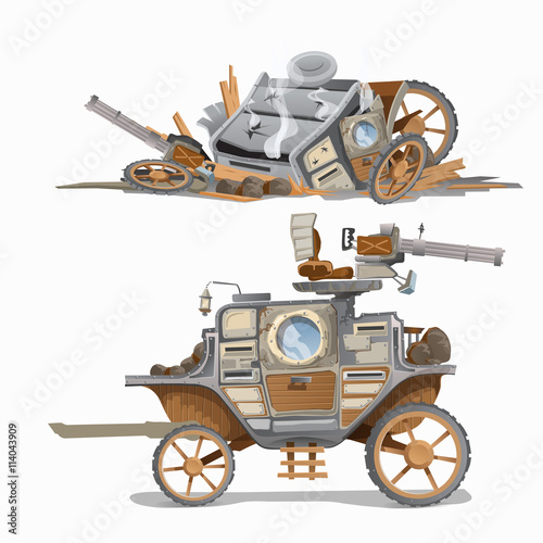 Armed carriage and wrecked it, two image