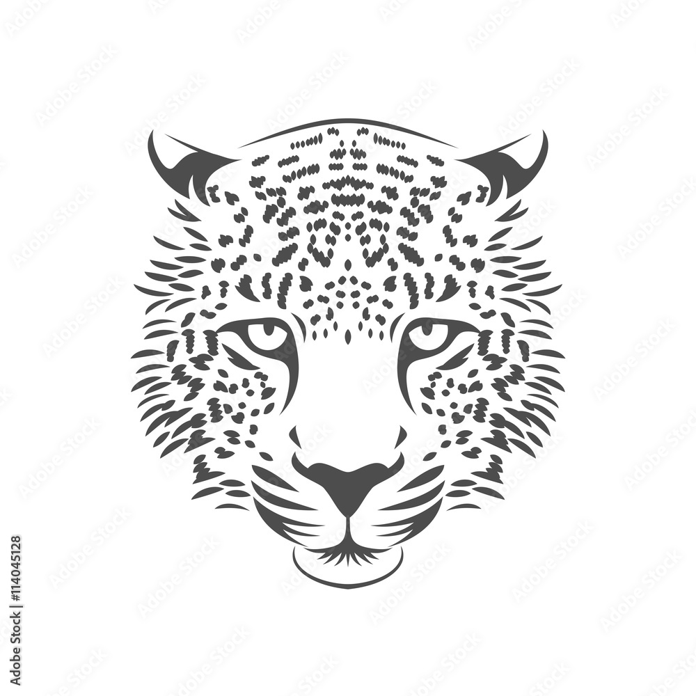 Naklejka premium Leopard head logo or icon. One color. Stock vector illustration.