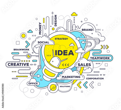 Vector creative illustration of creative idea with light bulb an photo