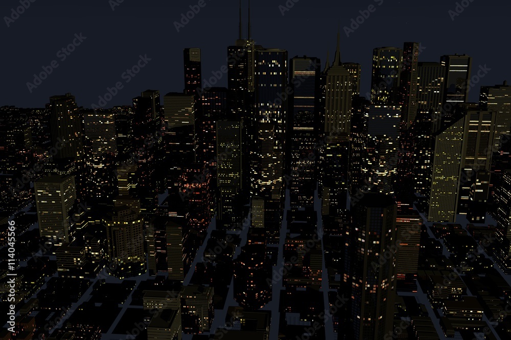 Urban Night City in Motion. Nice 3D Rendering

