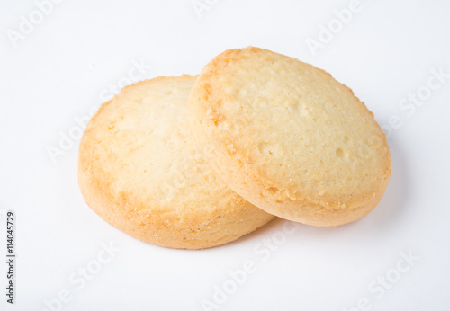 Two cookies on white background
