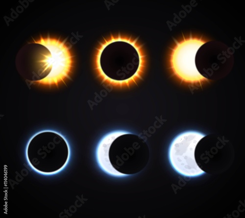 Sun And Moon Eclipse Icons Set