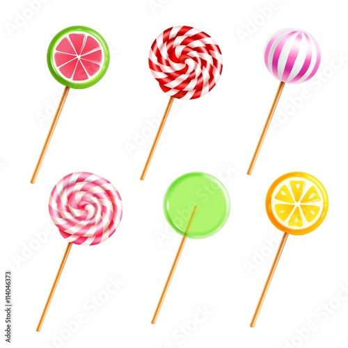  Sweets Lollipops Candies Realistic Icons Set © Macrovector