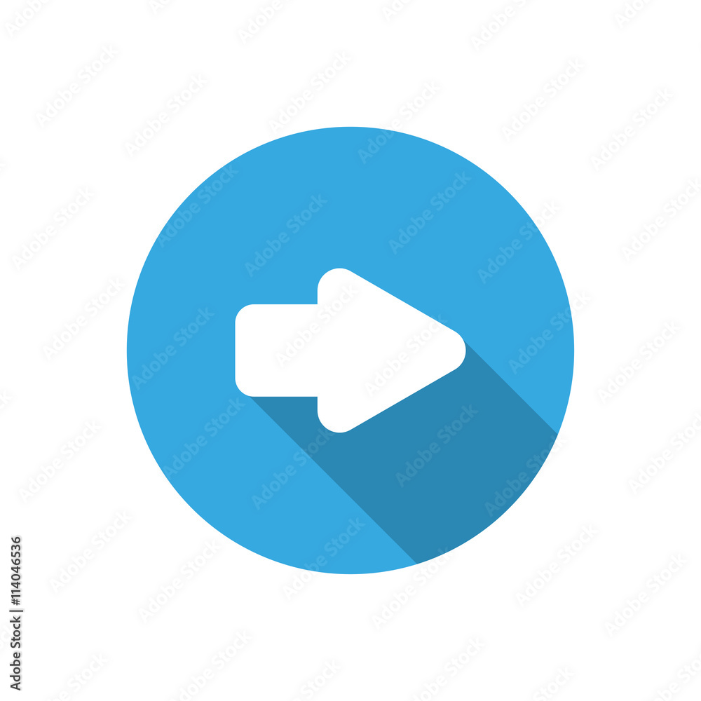 Index arrow to the right in the blue circle with shadow Index arrow to the right in the blue circle with shadow