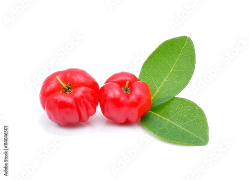 Barbados cherry,Ripe thai cherry on white background photo