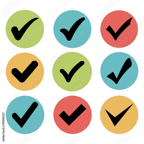 Set of check marks on a gray background in the circle
