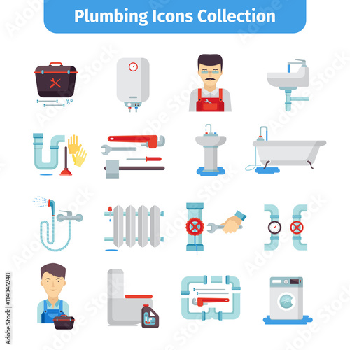 Plumbing Flat Icons Collection 