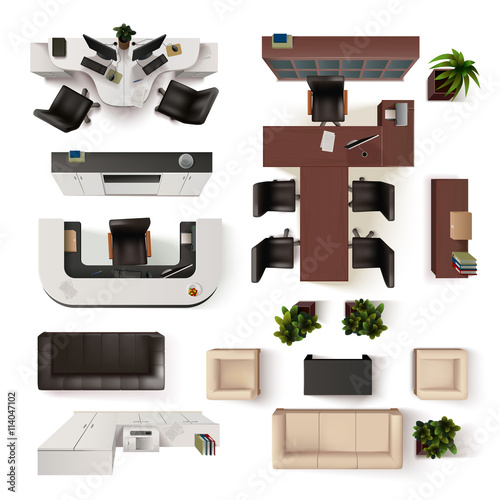 Office Interior Elements Top View Set