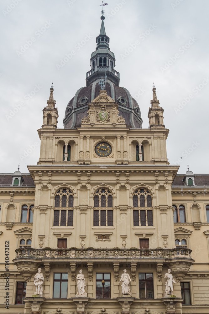 Graz, Austria - February 28, 2016. The Graz City Hall (Grazer Rathaus) facade view which stands on the Main City Square (Hauptplatz).