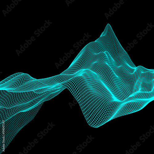 Abstract landscape background. Cyberspace grid. Vector illustration. Can be used for banner, flyer, book cover, poster. 