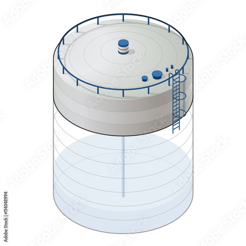 Underground water reservoir isometric building info graphic. Big water subterranean reservoir. White water supply resource. Pictogram industrial chemistry cleaner. Flatten isolated master vector icon.