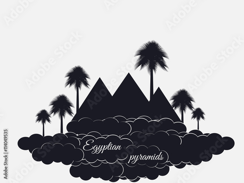 Egyptian pyramids isolated on white background. Egyptian pyramids in the clouds. The symbol of Egypt.