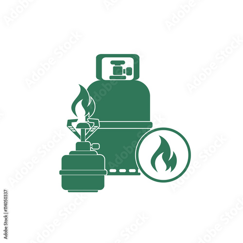 Camping stove with gas bottle icon vector. Vector illustration.