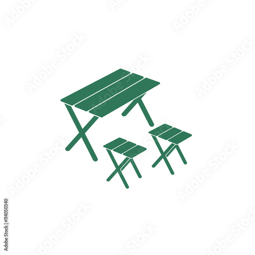 Camping table and stool icon. Vector illustration