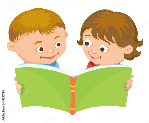 Cartoon kids reading book vector