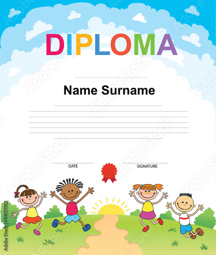 Kids Diploma certificate background design template