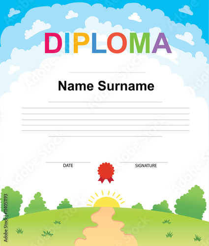 Kids Diploma certificate background design template