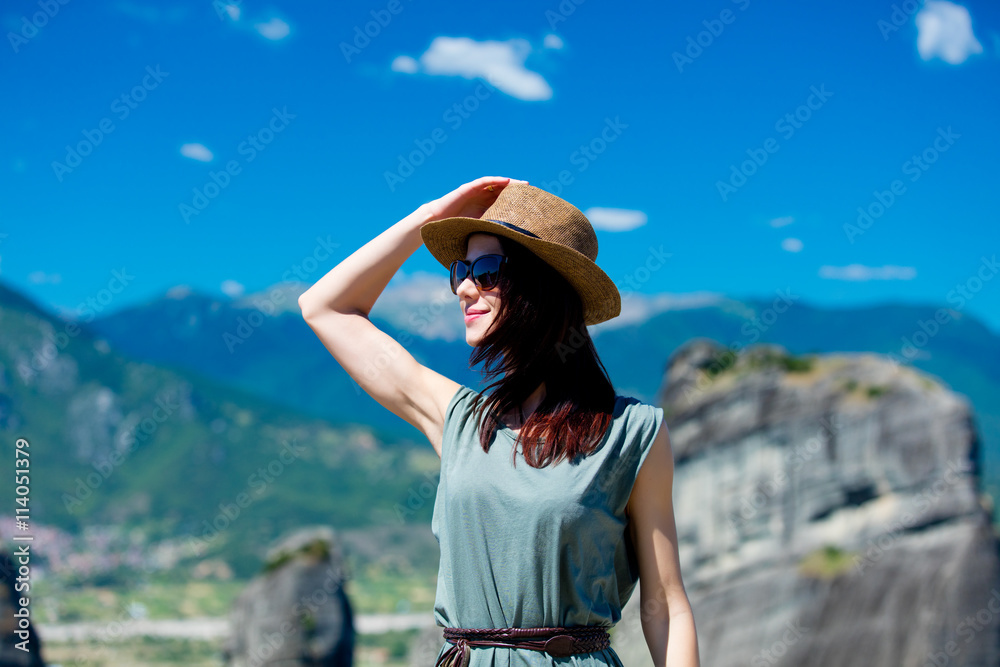 young woman in Greece - obrazy, fototapety, plakaty 