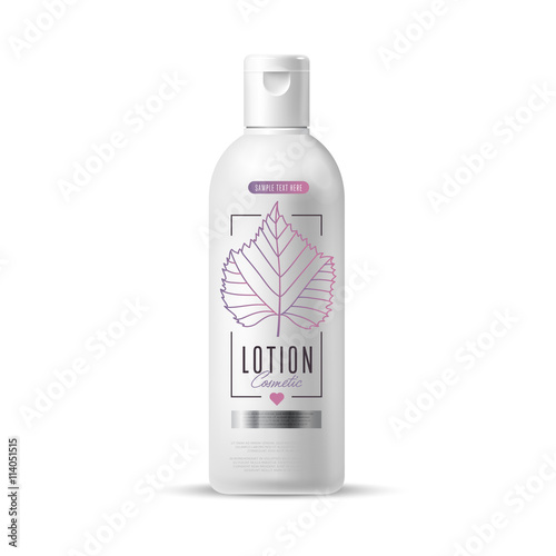 Harmony organic cosmetic brand of lotion vector packaging template, body care product. Realistic bottle mock up set, isolated pack on white background.