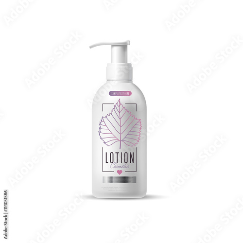 Harmony organic cosmetic brand of lotion vector packaging template, body care product. Realistic bottle mock up set, isolated pack on white background.