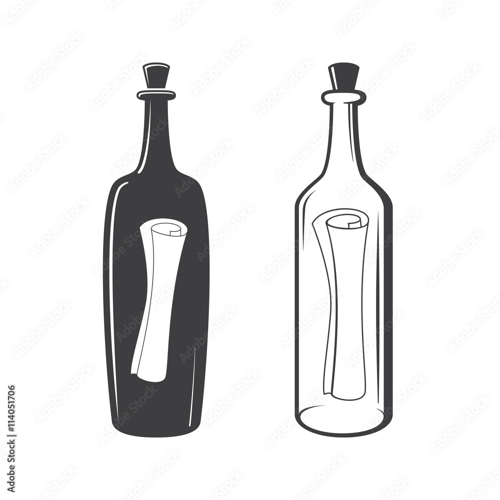 Vector two bottles with S.O.S. message. Vector two bottles with S.O.S. message.
