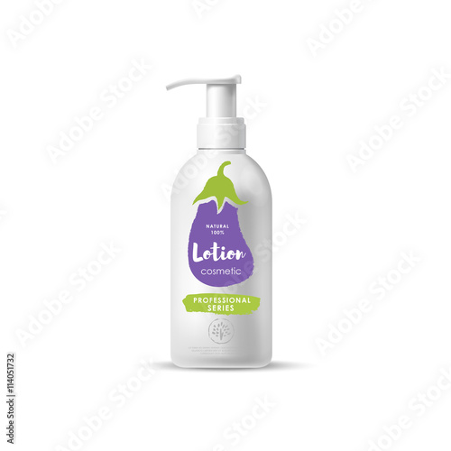 Handmade organic cosmetic brand of lotion vector packaging template, body care product. Realistic bottle mock up set, isolated pack on white background.