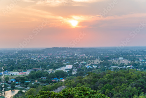 View of local city from mountain in Thailand