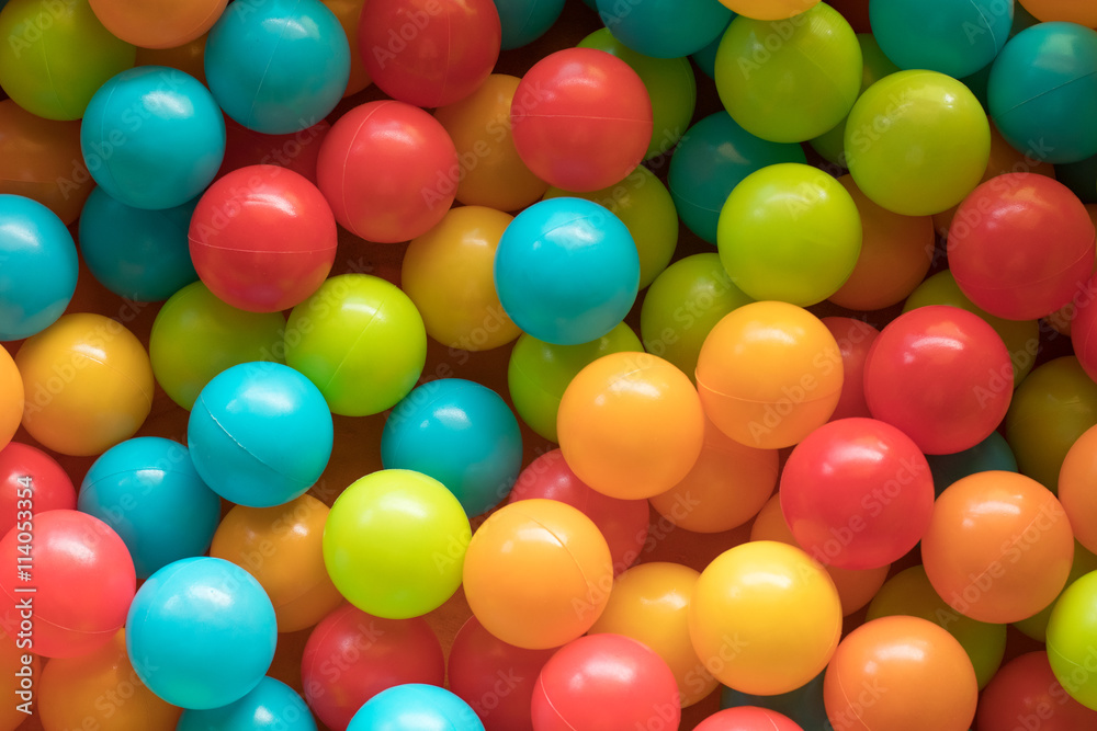 Bright and Colorful toy balls, kids ball pit background, softpla