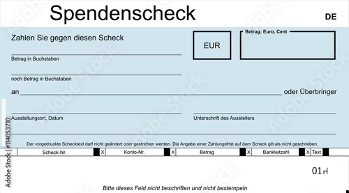 Original Spendenscheck - blanko blue