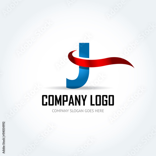 Blue Letter J with red ribbon logo icon design template elements - Illustration. Letter J logo icon design - vector sign. Isolated vector illustration.