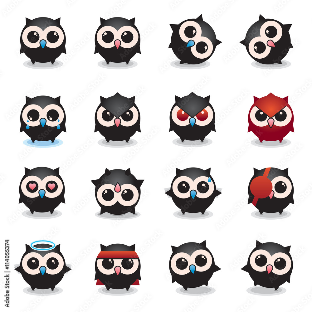 Lovely owls, owls set of round, more smiley, cheerful icons, images for children Lovely owls, owls set of round, more smiley, cheerful icons, images for children
